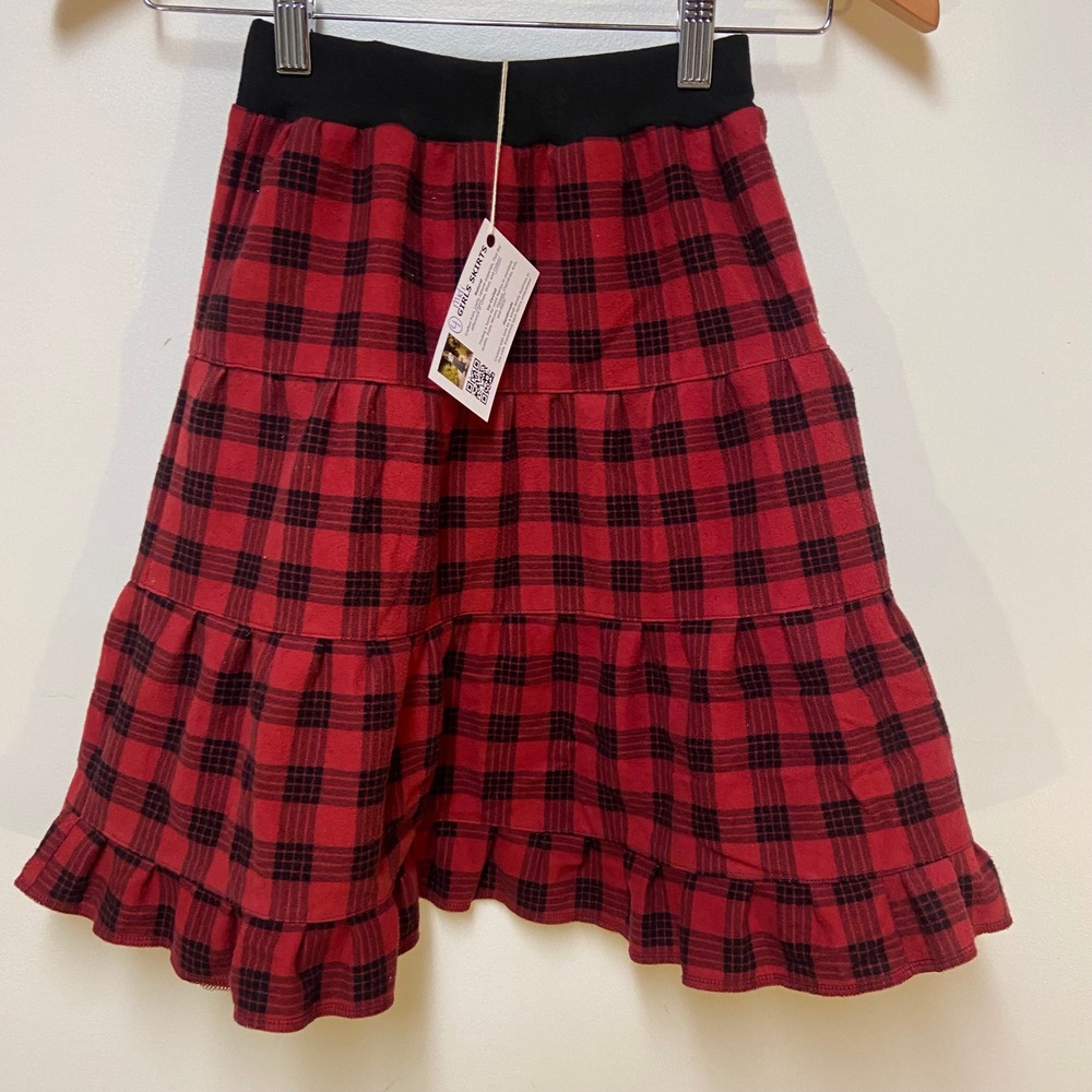 Girls Flannel Mom and Pop's Kids Skirt Size 4 Red Black Plaid Upcycled Midi